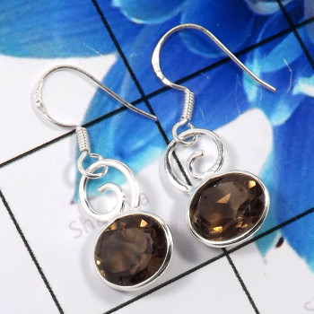 Smokey Cut F - BZE786-Gorgeous 925 Sterling Silver Bezel Earrings Factory Manuf Smokey Cut F - BZE786-Gorgeous 925 Sterling Silver Bezel Earrings Factory Manuf