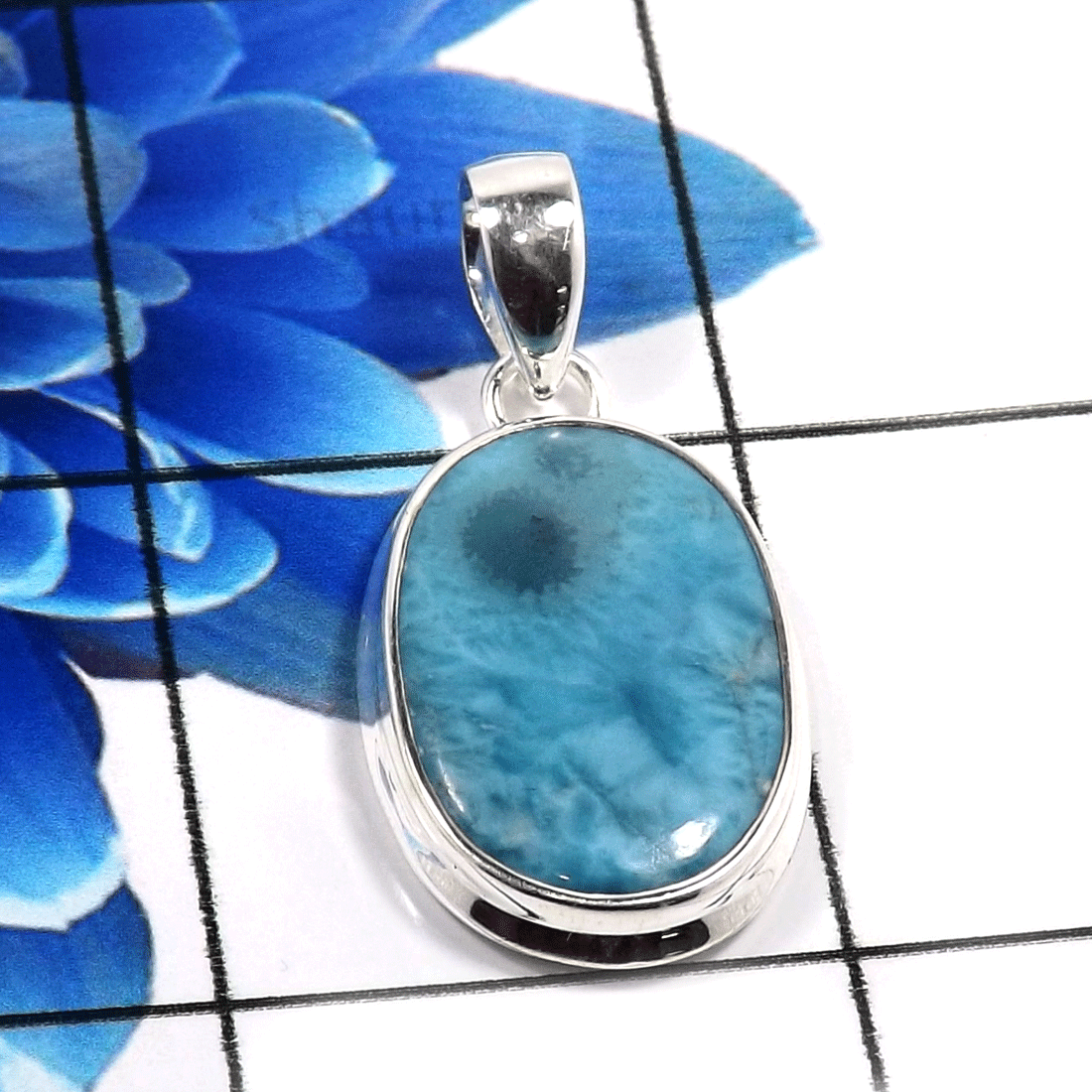 Larimar Cab O - SSP880-925 Sterling Silver Gorgeous Designer Handmade Pendants C Larimar Cab O - SSP880-925 Sterling Silver Gorgeous Designer Handmade Pendants C