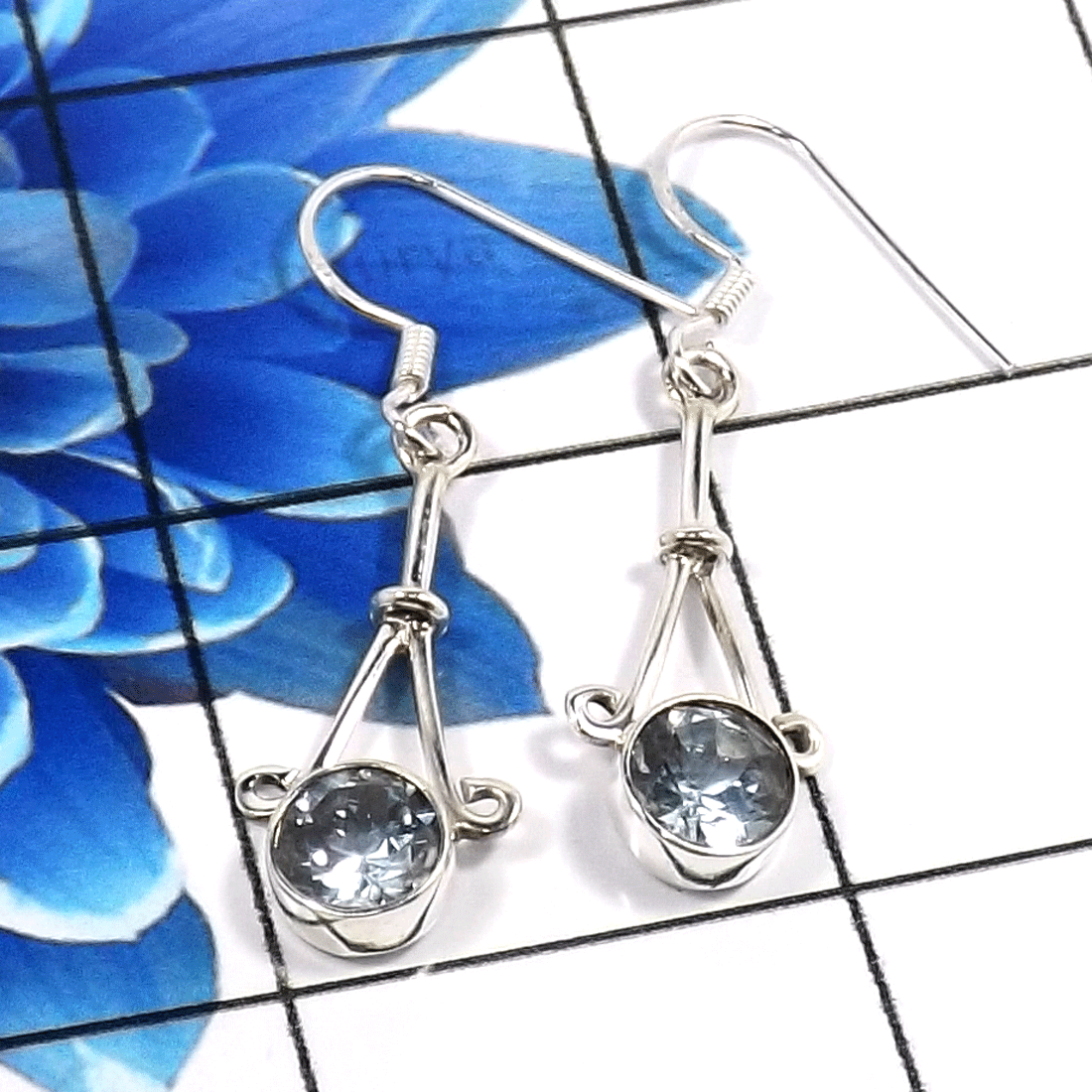 Blue Topaz B - SDE770-925 Sterling Silver Fashionable Latest Designs Earrings W Blue Topaz B - SDE770-925 Sterling Silver Fashionable Latest Designs Earrings W