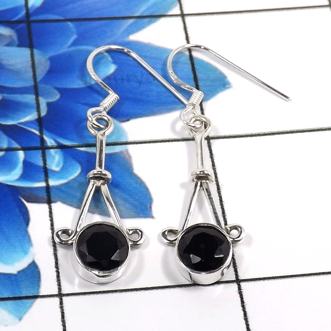 Black Onyx Cut F - SDE770-925 Sterling Silver Fashionable Latest Designs Earrings W Black Onyx Cut F - SDE770-925 Sterling Silver Fashionable Latest Designs Earrings W