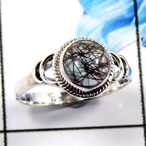 Black Rutile C - RBS924-Dazzling Trendy Design 925 Sterling Silver Baby Rings Who