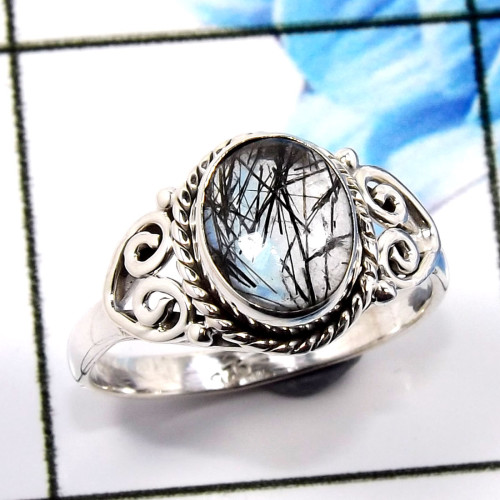 Black Rutile E - RBS924-Dazzling Trendy Design 925 Sterling Silver Baby Rings Who