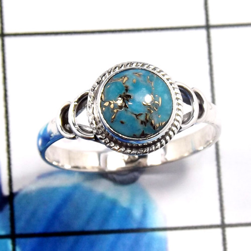 Blue Copper Turquoise O - RBS924-Dazzling Trendy Design 925 Sterling Silver Baby Rings Who