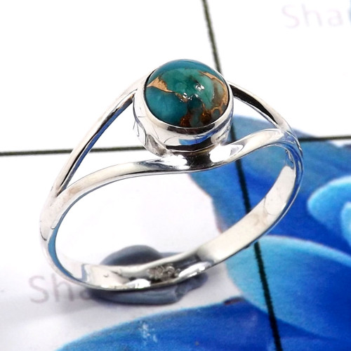 Blue Copper Turquoise C - RBS917-Dazzling 925 Sterling Silver Company Made Designer Ring C Blue Copper Turquoise C - RBS917-Dazzling 925 Sterling Silver Company Made Designer Ring C