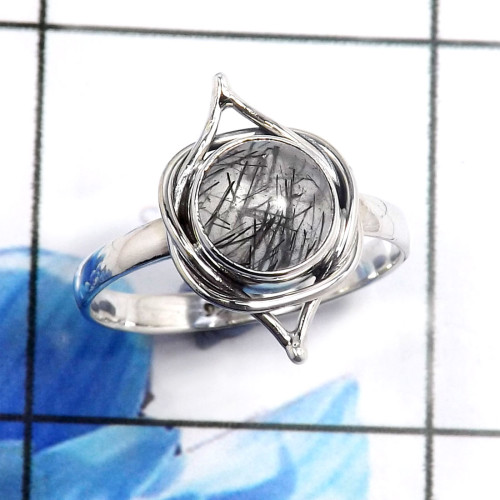 Black Rutile A - RBS916-Beautiful 925 Sterling Silver Company Wholesale Baby Ring