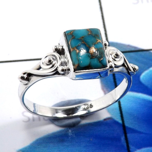 Blue Copper Turquoise F - RBS916-Beautiful 925 Sterling Silver Company Wholesale Baby Ring