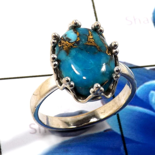 Blue Copper Turquoise O - SDR698-Gorgeous New Look 925 Sterling Silver Designer Rings Hand Blue Copper Turquoise O - SDR698-Gorgeous New Look 925 Sterling Silver Designer Rings Hand