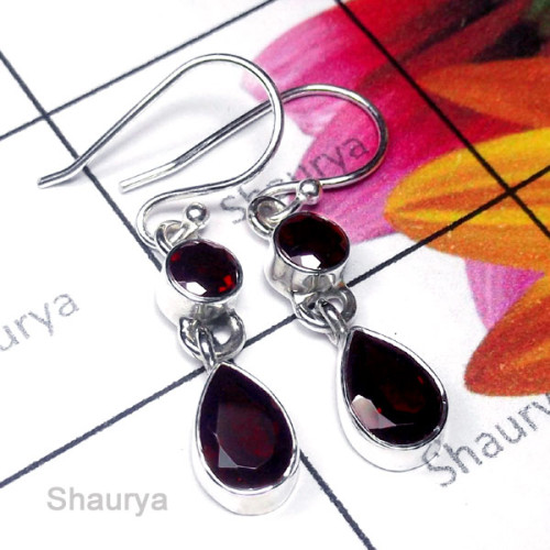 Garnet A - SDE975-Pretty Design Natural Gemstone Silver Earring Garnet A - SDE975-Pretty Design Natural Gemstone Silver Earring