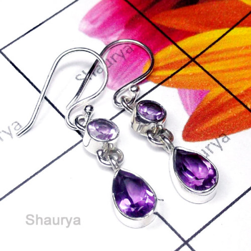 Amethyst C - SDE975-Pretty Design Natural Gemstone Silver Earring Amethyst C - SDE975-Pretty Design Natural Gemstone Silver Earring