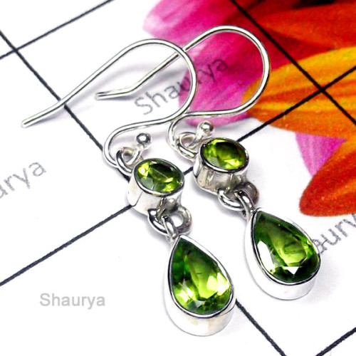 Peridot D - SDE975-Pretty Design Natural Gemstone Silver Earring