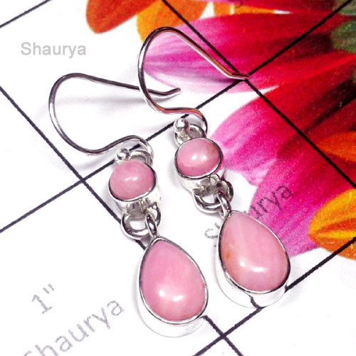 Pink Opal F - SDE975-Pretty Design Natural Gemstone Silver Earring