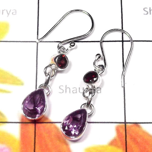 Amethyst cut H - SDE975-Pretty Design Natural Gemstone Silver Earring