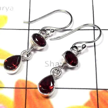 Garnet cut J - SDE975-Pretty Design Natural Gemstone Silver Earring Garnet cut J - SDE975-Pretty Design Natural Gemstone Silver Earring