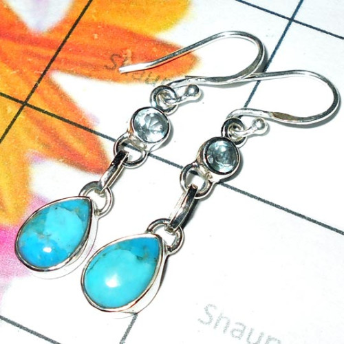 Blue Turquoise L - SDE975-Pretty Design Natural Gemstone Silver Earring