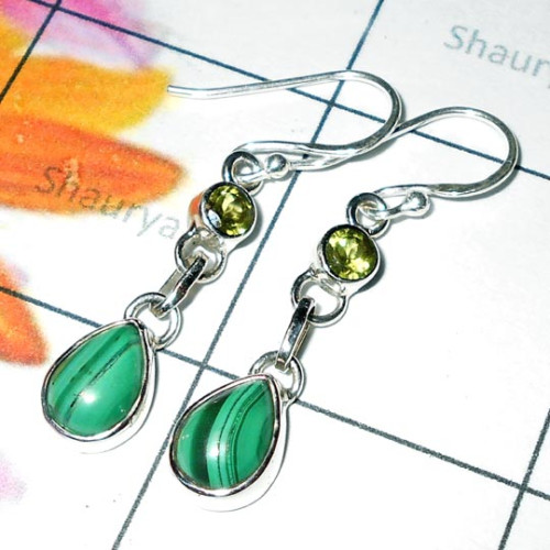 Malachite cab M - SDE975-Pretty Design Natural Gemstone Silver Earring