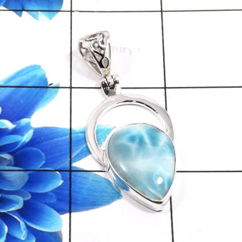 Larimar Cab C - SSP879-Charming New Look Company Made Pendants 925 Sterling Silv Larimar Cab C - SSP879-Charming New Look Company Made Pendants 925 Sterling Silv