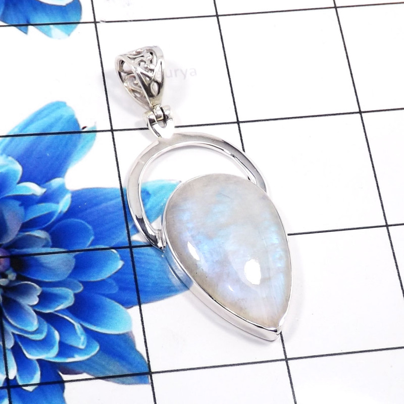 Rainbow Moonstone D - SSP879-Charming New Look Company Made Pendants 925 Sterling Silv Rainbow Moonstone D - SSP879-Charming New Look Company Made Pendants 925 Sterling Silv