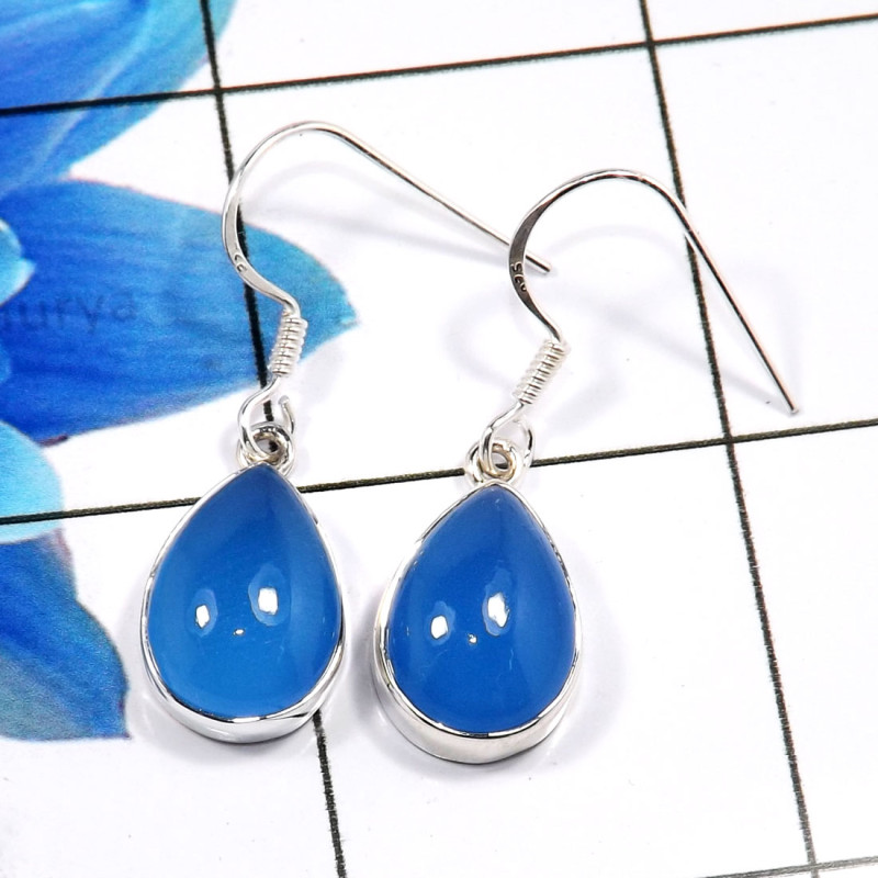 Blue Chalcedony O - SPE903-Amazing 925 Sterling Silver Factory Handmade Earrings Blue Chalcedony O - SPE903-Amazing 925 Sterling Silver Factory Handmade Earrings