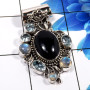 Black Onyx cab & Blue Topaz C - SD648-925 Sterling Silver Amazing Handmade Designer Pendant Whol