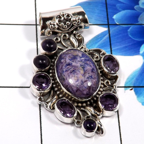 Charoite & Amethyst D - SD648-925 Sterling Silver Amazing Handmade Designer Pendant Whol Charoite & Amethyst D - SD648-925 Sterling Silver Amazing Handmade Designer Pendant Whol