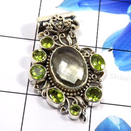 Green Amethyst Cut & Peridot G - SD648-925 Sterling Silver Amazing Handmade Designer Pendant Whol Green Amethyst Cut & Peridot G - SD648-925 Sterling Silver Amazing Handmade Designer Pendant Whol