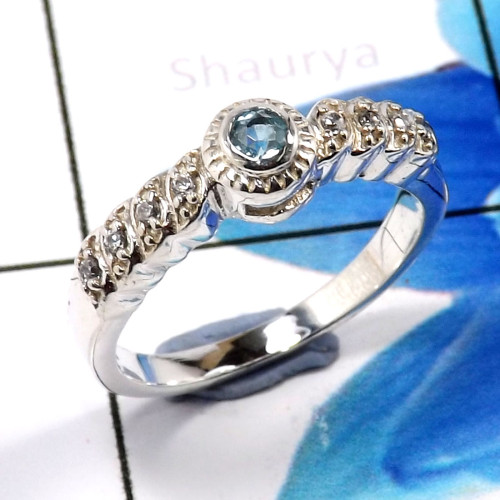 Blue Topaz O - SCR873-Lovely 925 Sterling Silver Fashionable Casting Rings Fact