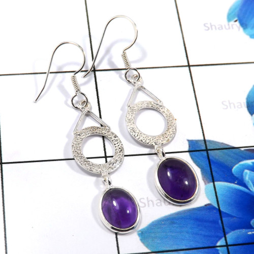 Amethyst Cab A - BZE783-925 Sterling Silver Natural Designs Fashionable Bezel Ear