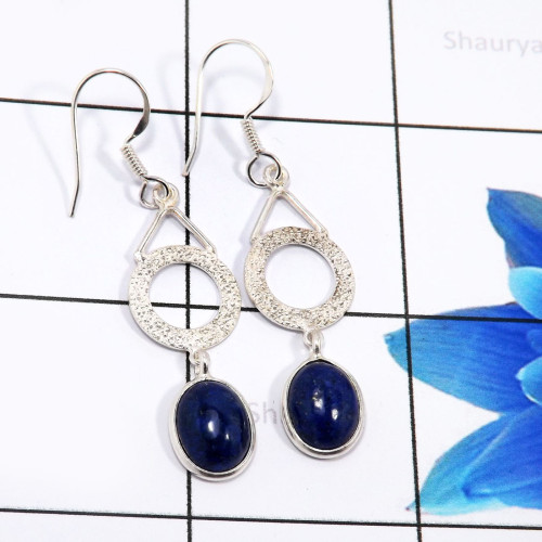 Lapis Lazuli D - BZE783-925 Sterling Silver Natural Designs Fashionable Bezel Ear