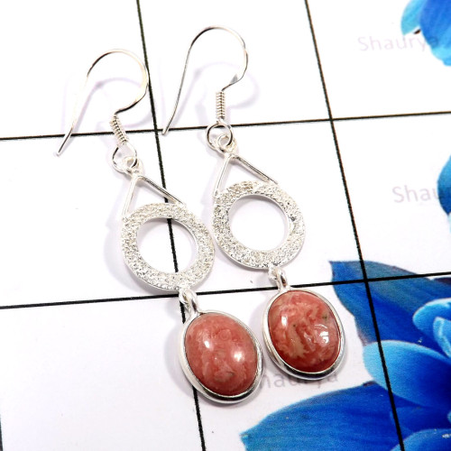 Rhodochrosite E - BZE783-925 Sterling Silver Natural Designs Fashionable Bezel Ear