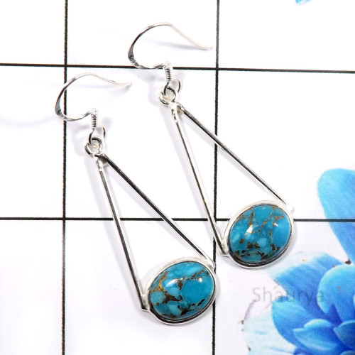 Blue Copper Turquoise A - BZE776-925 Sterling Silver Beautiful Bezel Earrings Factory Whol Blue Copper Turquoise A - BZE776-925 Sterling Silver Beautiful Bezel Earrings Factory Whol