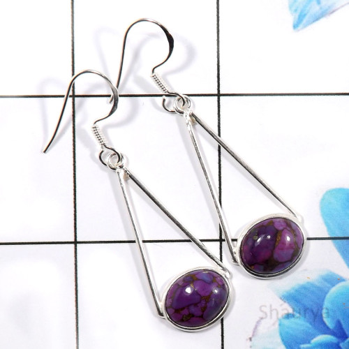 Purple Copper Turquoise B - BZE776-925 Sterling Silver Beautiful Bezel Earrings Factory Whol Purple Copper Turquoise B - BZE776-925 Sterling Silver Beautiful Bezel Earrings Factory Whol