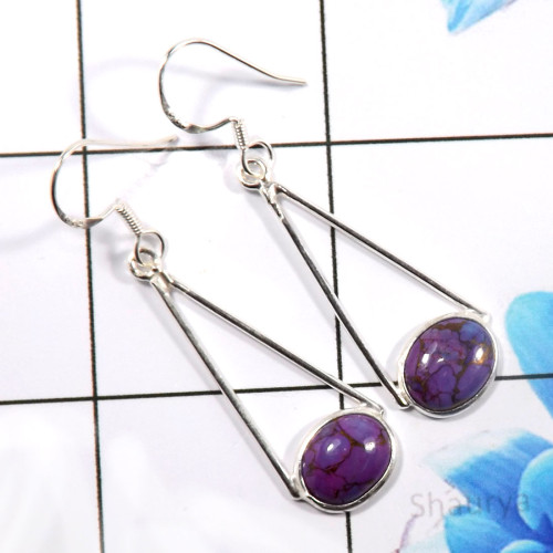 Purple Copper Turquoise Cab D - BZE776-925 Sterling Silver Beautiful Bezel Earrings Factory Whol Purple Copper Turquoise Cab D - BZE776-925 Sterling Silver Beautiful Bezel Earrings Factory Whol
