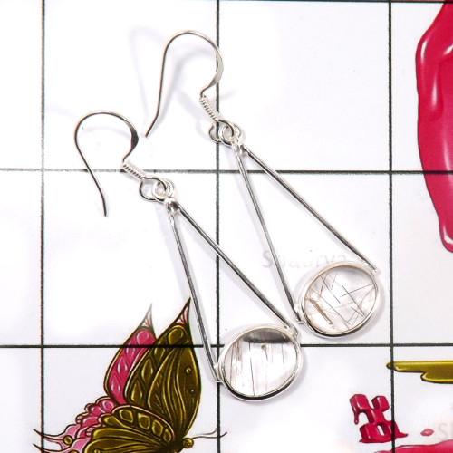 Golden Rutile A - BZE774-Glorious 925 Sterling Silver Factory Made Bezel Earrings Golden Rutile A - BZE774-Glorious 925 Sterling Silver Factory Made Bezel Earrings