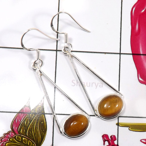 Tiger Eye C - BZE774-Glorious 925 Sterling Silver Factory Made Bezel Earrings Tiger Eye C - BZE774-Glorious 925 Sterling Silver Factory Made Bezel Earrings