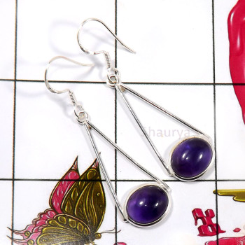 Amethyst Cab F - BZE774-Glorious 925 Sterling Silver Factory Made Bezel Earrings Amethyst Cab F - BZE774-Glorious 925 Sterling Silver Factory Made Bezel Earrings