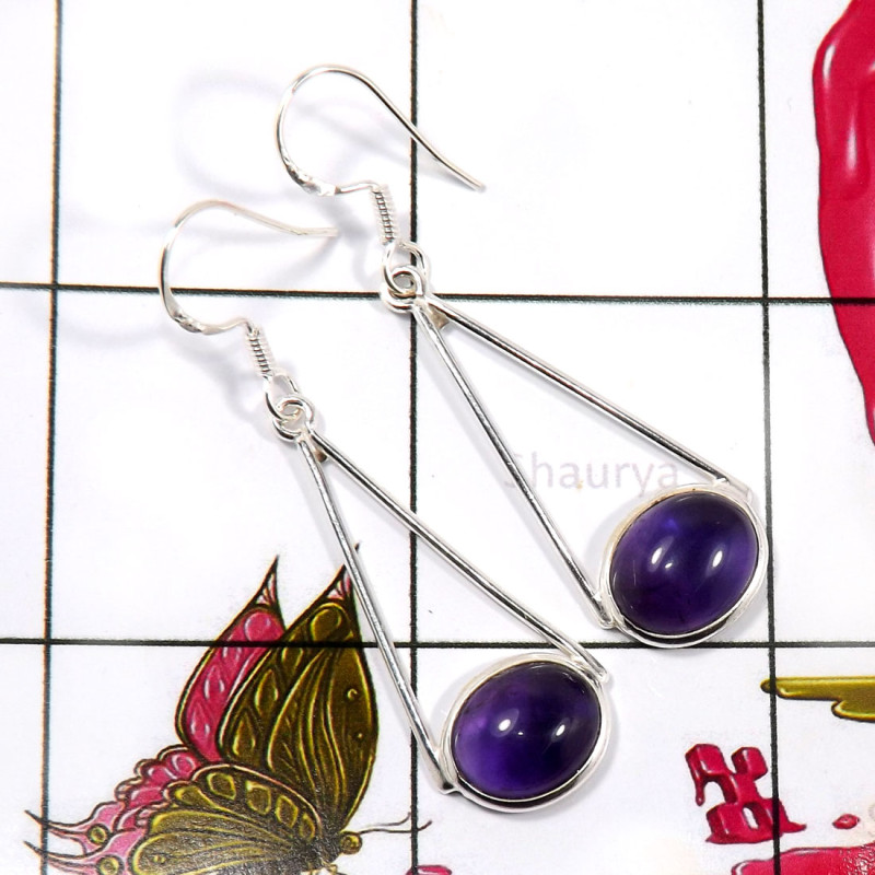 Amethyst Cab F - BZE774-Glorious 925 Sterling Silver Factory Made Bezel Earrings Amethyst Cab F - BZE774-Glorious 925 Sterling Silver Factory Made Bezel Earrings