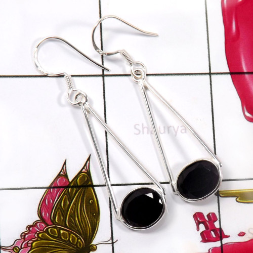 Black Onyx Cut G - BZE774-Glorious 925 Sterling Silver Factory Made Bezel Earrings Black Onyx Cut G - BZE774-Glorious 925 Sterling Silver Factory Made Bezel Earrings