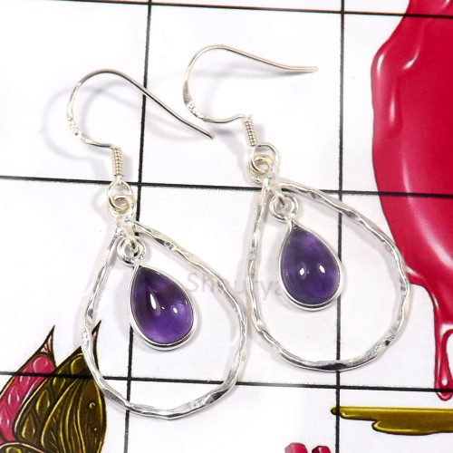 Amethyst Cab A - BZE772-Trendy Look Bezel Earrings 925 Sterling Silver Party Wear Amethyst Cab A - BZE772-Trendy Look Bezel Earrings 925 Sterling Silver Party Wear