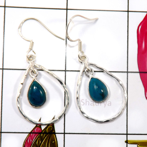 Crysocola B - BZE772-Trendy Look Bezel Earrings 925 Sterling Silver Party Wear Crysocola B - BZE772-Trendy Look Bezel Earrings 925 Sterling Silver Party Wear