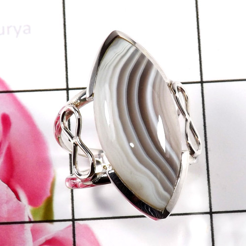 Bosswana Agate B - RSS897-Dazzling 925 Sterling Silver Handmade Designer Ring
