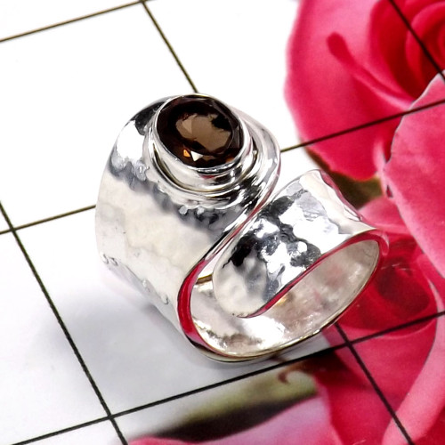 Smokey Quartz Cut E - SDR695-Charming Company Handmade Rings 925 Sterling Silver