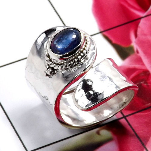 Blue Kynite A - SDR692-Unique 925 Sterling Silver Handmade Party Wear Rings Whol