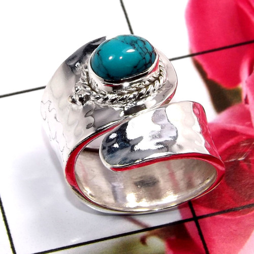 Tibet Turquoise G - SDR692-Unique 925 Sterling Silver Handmade Party Wear Rings Whol