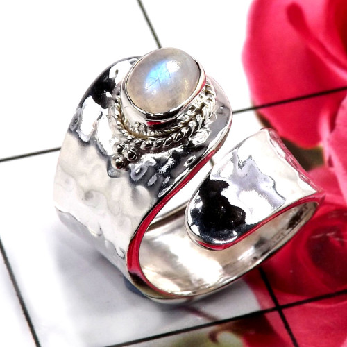 Rainbow Moonstone O - SDR692-Unique 925 Sterling Silver Handmade Party Wear Rings Whol