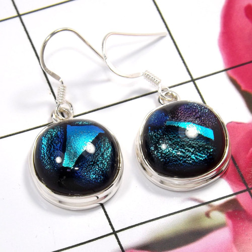 Dichroic Glass A - SDE763-925 Sterling Silver Lovely Dichroic Glass Earrings Factor