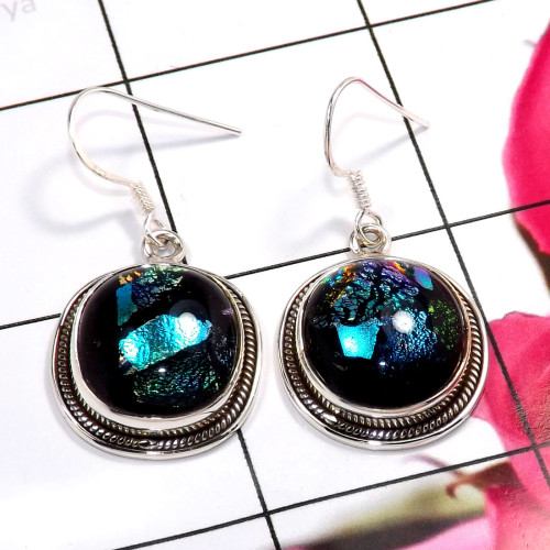 Dichroic Glass B - SDE763-925 Sterling Silver Lovely Dichroic Glass Earrings Factor