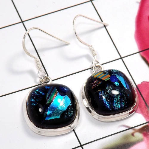 Dichroic Glass C - SDE763-925 Sterling Silver Lovely Dichroic Glass Earrings Factor