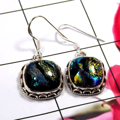 Dichroic Glass D - SDE763-925 Sterling Silver Lovely Dichroic Glass Earrings Factor