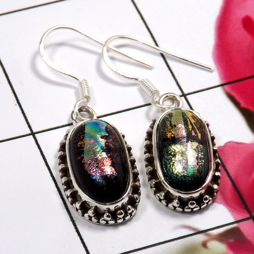 Dichroic Glass E - SDE763-925 Sterling Silver Lovely Dichroic Glass Earrings Factor