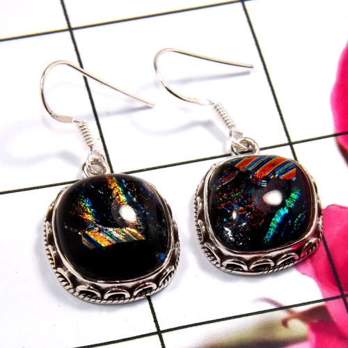 Dichroic Glass F - SDE763-925 Sterling Silver Lovely Dichroic Glass Earrings Factor